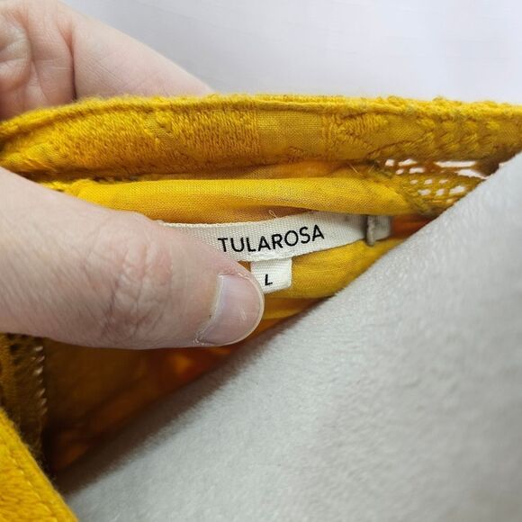 Tularosa Golden Yellow Lisa Blouson Embroidered Ruffle Mini Dress Size Large - Picture 12 of 16